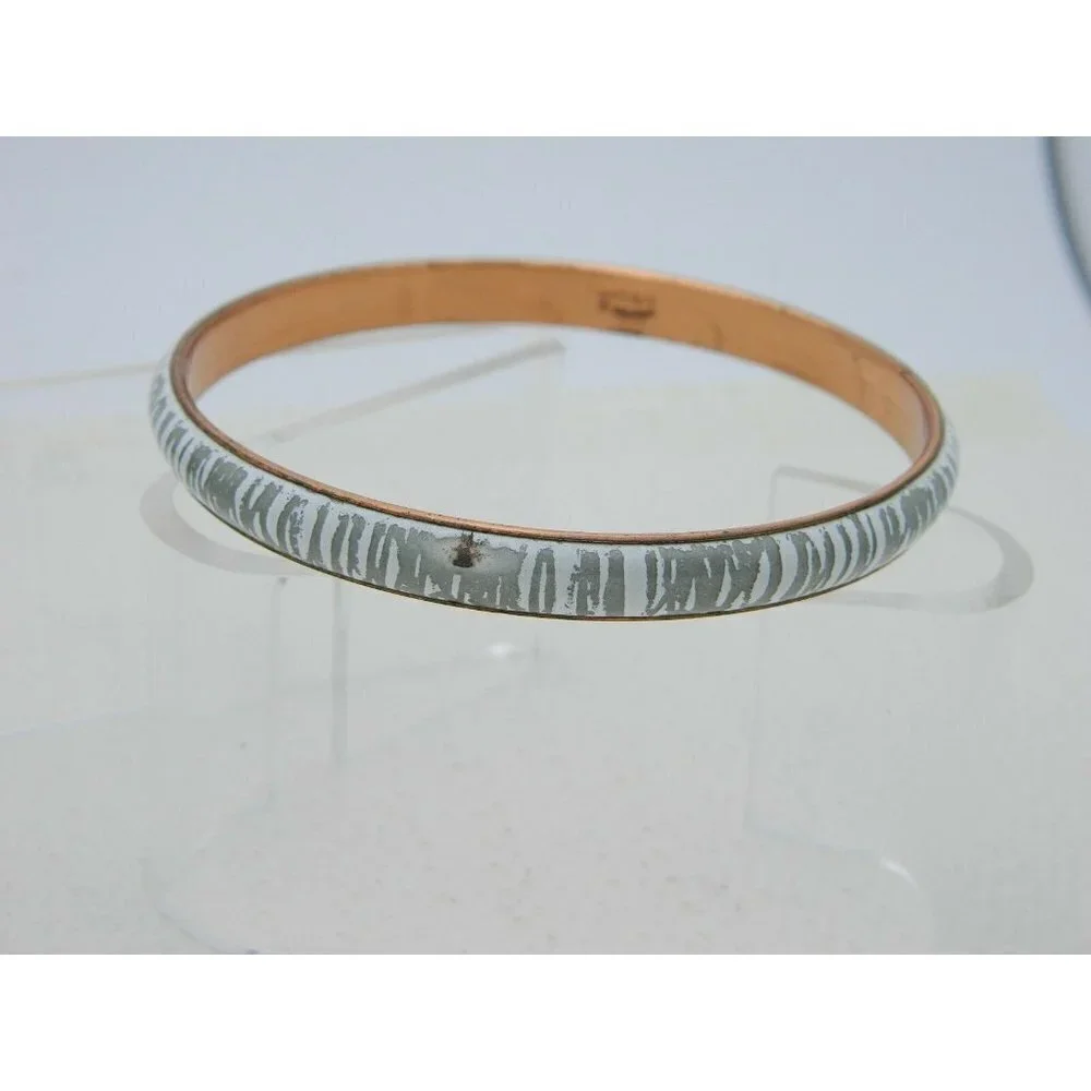 MATISSE RENOIR White Grey Gray Stripe Enamel Copper Bangle Bracelet